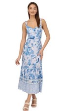 NWT ADRIANNA PAPELL SIZE 2 BLUE FLORAL SWEETHEART NECKLINE SMOCKED BACK W/ZIPPER