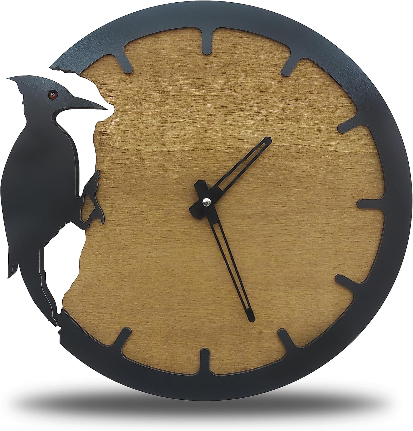 Woodpecker Wall Clock 12 Inch Wooden Animal Silent Quartz Home Decor Clock photo