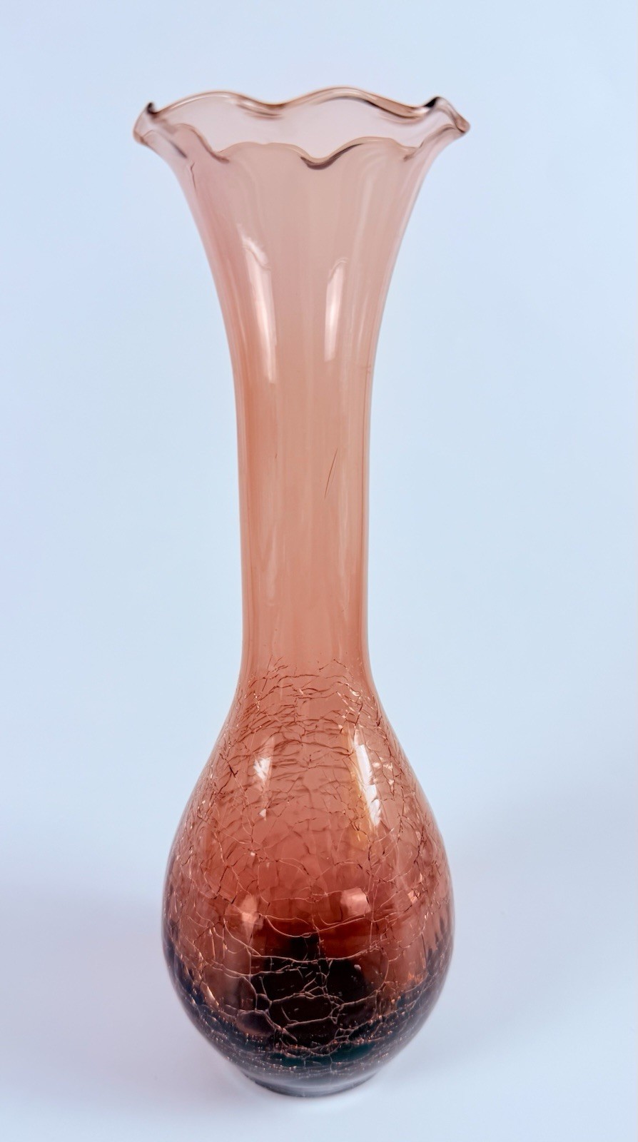 Vintage Studio Art Glass Amethyst Crackle Glass Bud Vase 7.5” Tall