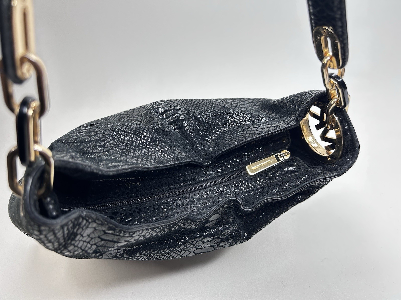 MICHAEL KORS Fulton Black Python Embossed Shiny S… - image 6