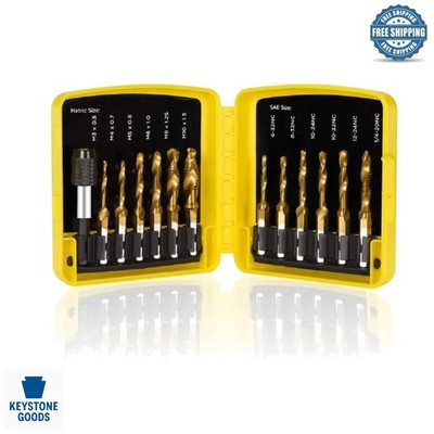 13-Pc SAE/Metric Titanium Coated Drill & Tap Bit Set with Quick-Change Adapter