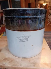 Vintage Ransbottom Two Tone Salt Glaze Crock 3 Gallon Cream Brown Crown Mark1092