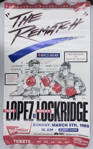 RARE VINTAGE Budweiser Beer Poster 17"X22" Boxing Rocky Lockridge VS Tony Lopez