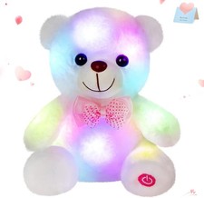 Light up White Teddy Bear LED Stuffed Animal Soft Nightlight Glow Bear Plush Toy