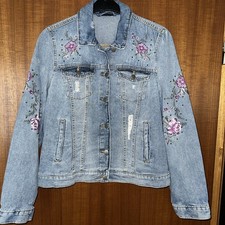 Janina Jeansjacke destroyed Stickerei blau Gr. 42