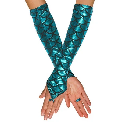 NET TOYS Lange fingerlose Mermaid Handschuhe als Kostüm-Zubehör Seejungfrau Meerjungfrau