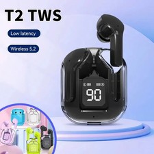 Original T2 Wireless Bluetooth Earphone Transparent HIFI Headphones LED Power