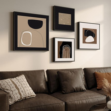 Framed Neutral Abstract Wall Art for Living Room, 4 Piece Modern Black Brown Geo
