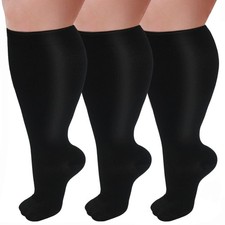 3 Pairs Plus Size Compression Socks for Women and Men Wide Calf 20-30mmhg Ext...