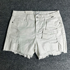 Judy Blue Mid Rise White Distressed Frayed Hem Denim Shorts L 32W 3" Inseam