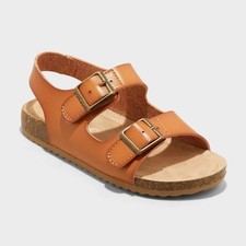 Toddler Reagan Footbed Sandals - Cat  Jack  Cognac 7T: Hook and Loop, Open Toe,