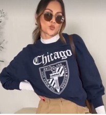 Abercrombie  Fitch Soft A F Collection Chicago Crewneck Sweatshirt Navy M