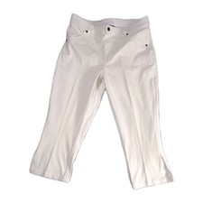 HUE Ankle Slit Essential Denim Capri Leggings White Sz L