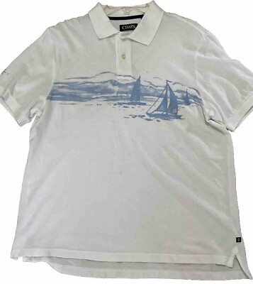 Chaps Size L White Short Sleeve Polo Shirt Men Sailboat Coastal Ocean Cotton