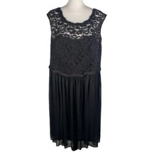 David's Bridal Black Round Neck Lace Bodice Mesh Skirt Sleeveless Dress Size 20