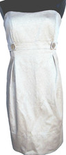 David's Bridal Knee Length Dress Size 10  Metallic Empire Waist Crystal Buttons