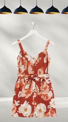 Ex Fat Face Damen Patsy Linear Blooms Playsuit in Orange (etwas defekt)