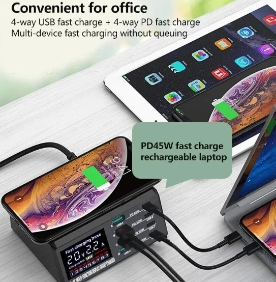 Estación de Carga Inalámbrica 110W 8 Puertos PD Cargador Rápido USB Adaptador Rápido 3.0 HUB Foto 2 de 4