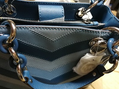 Michael Kors Saffiano Leather Sky Chevron Cynthia SM NS Satchel