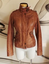 Barbour Brown Real Leather Fitted Biker Jacket Coat Size 12