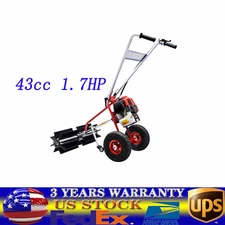 Walk Behind Power Sweeper Broom 43cc 1.7HP Gas Engine Sweeper Lawn Gravel Turf!