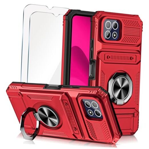 for T-Mobile REVVL 7 5G Case, with 2 Pack Tempered Glass Screen Protector, Red