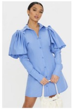 PLT Blue Frill Detail Shirt Dress