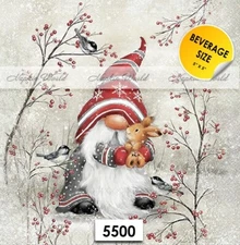 (5500) TWO Paper BEVERAGE / COCKTAIL Decoupage Art Craft Napkins - XMAS GNOME