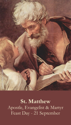 St. Matthew LAMINATED Prayer Card, 5-pack, with Two Free Bonus Cards