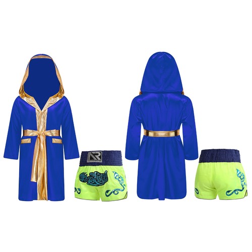 Kids Boys Robe+Shorts Side Split Costume Stage Performance Boxing Outfit Soft - Picture 75 of 87