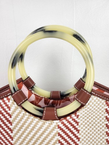 Stella & Dot Woven Tote Mixed Media Beige/Cream/Burnt Coral - Picture 3 of 8