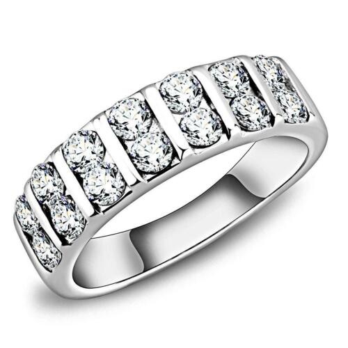 Ladies cz band ring silver eternity double cubic zirconias stainless steel 504 - Picture 1 of 5