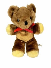 Eden Teddy Bear Rattle Vintage Brown Plush 8 Stuffed Animal Toy Red Ribbon