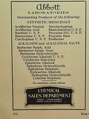 Abbott Laboratories Chemical Sales North Chicago IL Vintage Print Ad 1931