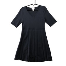 Carmen Marc Valvo Short Sleeve Sweater Dress Womens L Dark Blue A-Line Pleated