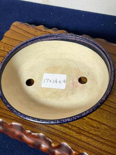 Japanese Bonsai pot HEKISHO Oval shape W17cm H4cm Ruri-blue Glazed - Picture 7 of 24