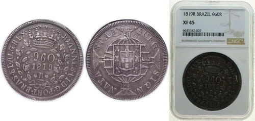 Brazil 1819 R 960 Réis Silver 896 NGC XF 45