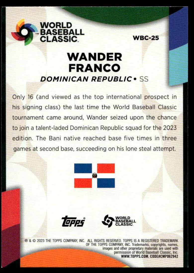 2023 Topps Series 2 #WBC-25 Wander Franco Dominican Republic