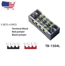 5Sets 4 Positions Terminal Block Barrier Strip Dual Row Screw 15A with Cover US