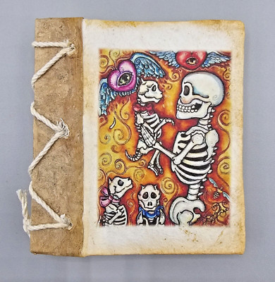 Handmade Bark Paper Journal Notebook Diary Twine Skelton Day of Dead Mexico 4''
