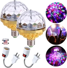 2× Colorful Rotating Magic Ball Lights+ Lamp Holder Set Christmas Disco Party US