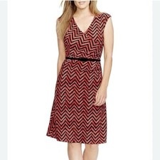 Ralph Lauren Red Black Chevron Faux Wrap Sleeveless Belt Dress 2X
