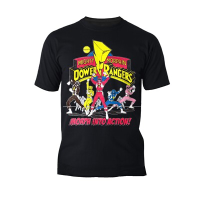 Power Rangers Logo Morph Into Action Official Herren T-Shirt Mighty Morphin Geschenk