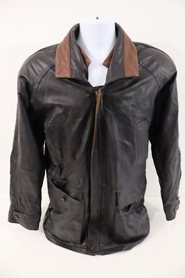Vintage 1980s Glasgow Skin Centre Leather Jacket XL Black Brown Made in Scotland