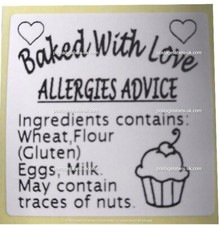 Cupcake Labels, Cake allergen Warning Stickers, Food Allergy Labels 500 to 2000