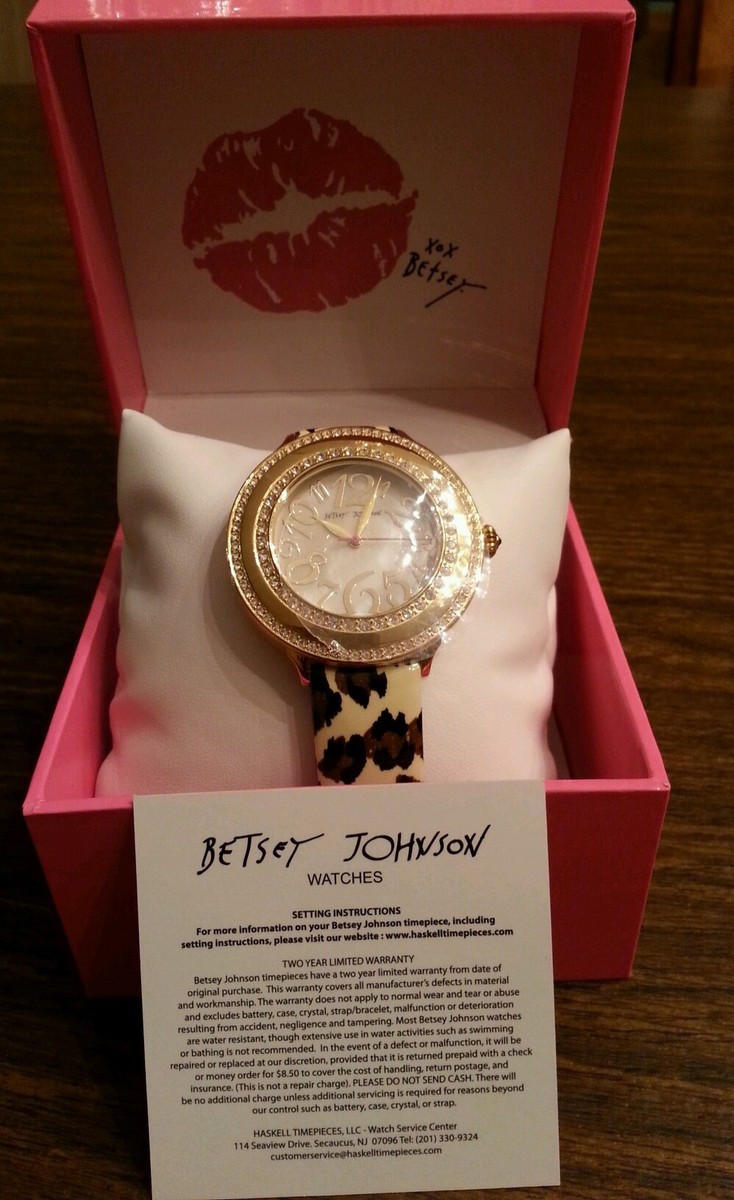 Betsey Johnson gold tone round face watch with leopard strap  display picture 2