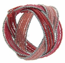 Sonoma Red, Pink And Silver Beaded Cuff Bracelet