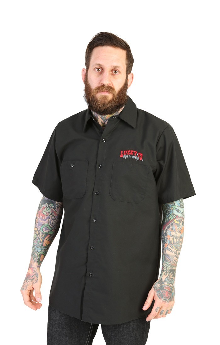 LUCKY13 ロカシャツ、ワークシャツ、ロカビリー、ホットロッド The HOT ROD WOLF Men's Short Sleeve Work shirt By Lucky 13