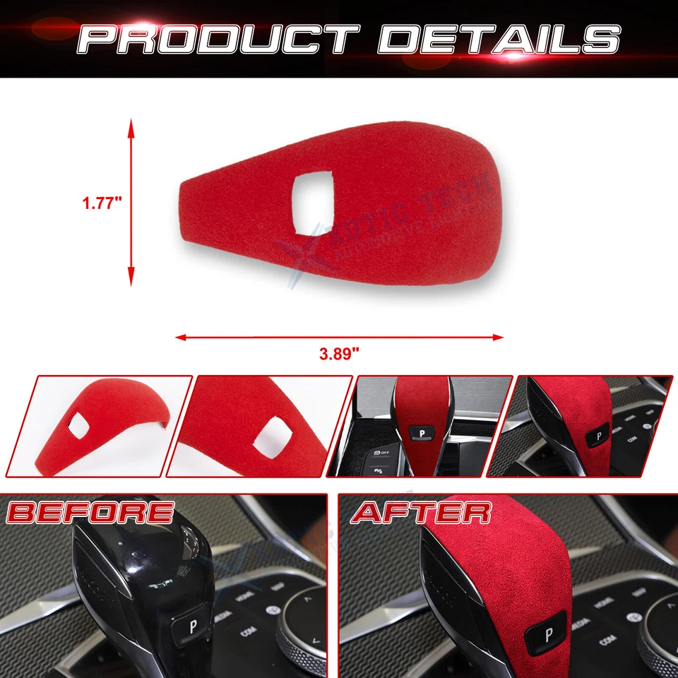 Red Suede Leather Gear Shift Knob Cap Trim For BMW 3-Series G20 G21 G28 2019-up - Image 3 of 4