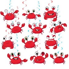 24 Pcs Crab Hanging Swirls Crab Party Decorations Crab Spirals Crab Ceiling D...